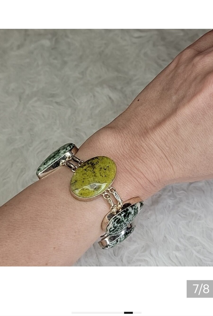Sterling Silver Green Opal & Tree Agate Bracelet - Picture 1 of 8